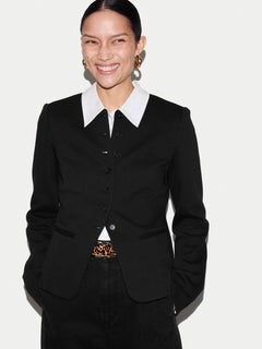 Crepe Jersey Button Jacket | Black