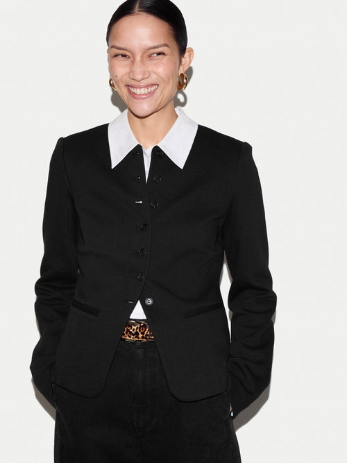 Crepe Jersey Button Jacket | Black