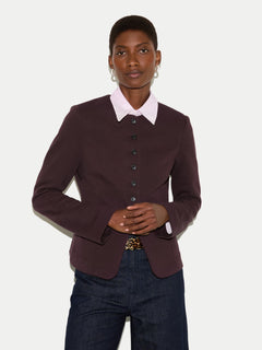 Crepe Jersey Button Jacket | Burgundy