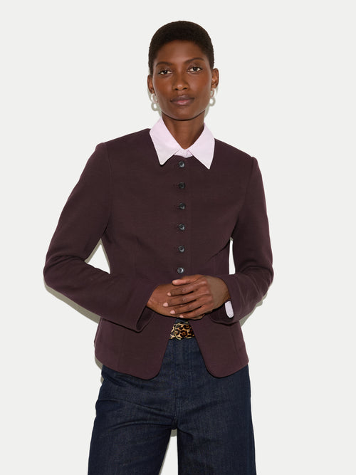 Crepe Jersey Button Jacket | Burgundy