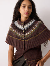Fairisle Knitted Cape | Brown