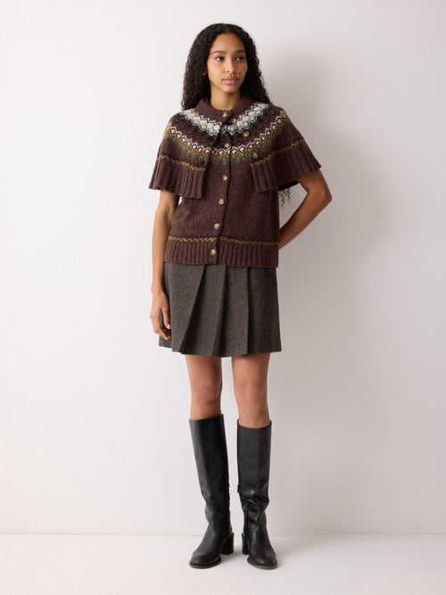 Fairisle Knitted Cape | Brown