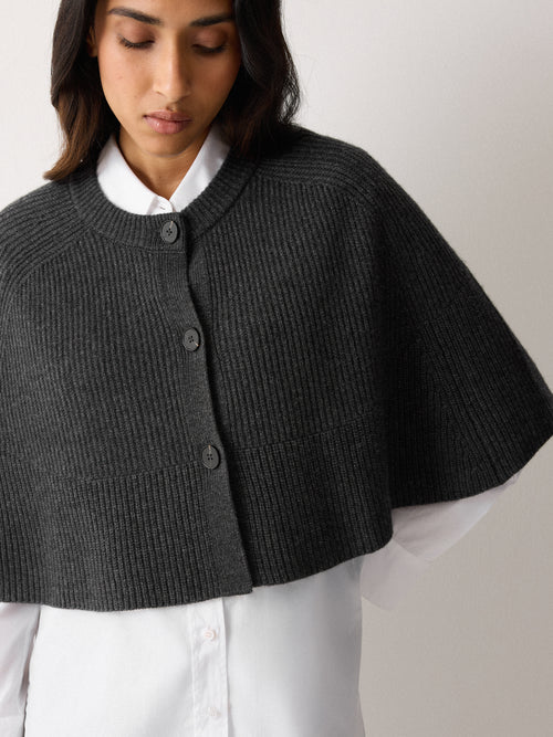 Wool Cashmere Blend Cape | Charcoal