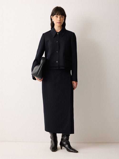 Grosgrain Trim Wrap Skirt | Dark Navy