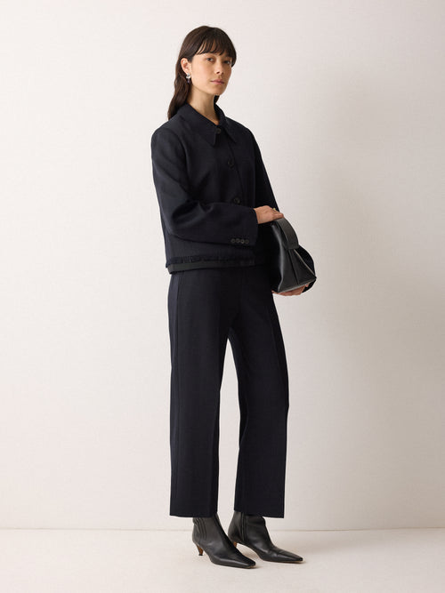 Grosgrain Trim Cropped Trouser | Dark Navy