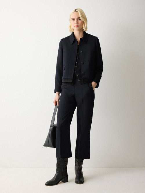 Grosgrain Trim Cropped Jacket | Dark Navy