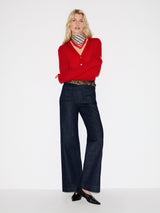 Merino Cashmere V Neck Cardigan | Red