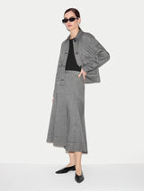 Chambray Linen Blend Asymmetric Midi Skirt | Black