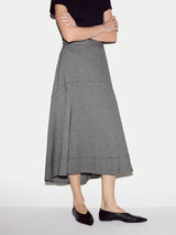 Chambray Linen Blend Asymmetric Midi Skirt | Black