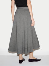 Chambray Linen Blend Asymmetric Midi Skirt | Black
