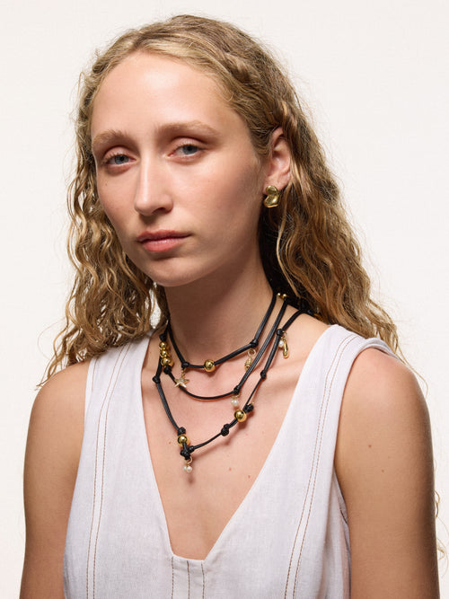 Leather Trinkets Long Necklace | Gold