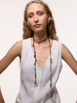 Leather Trinkets Long Necklace | Gold