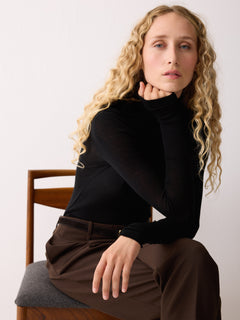 Wool Jersey Polo Neck Top | Black