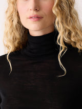Wool Jersey Polo Neck Top | Black