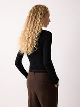 Wool Jersey Polo Neck Top | Black