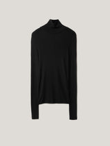 Wool Jersey Polo Neck Top | Black