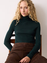 Wool Jersey Polo Neck Top | Green