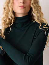 Wool Jersey Polo Neck Top | Green