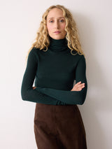 Wool Jersey Polo Neck Top | Green