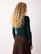 Wool Jersey Polo Neck Top | Green