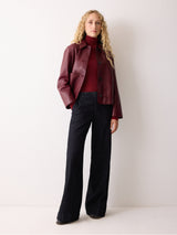 Wool Jersey Polo Neck Top | Red