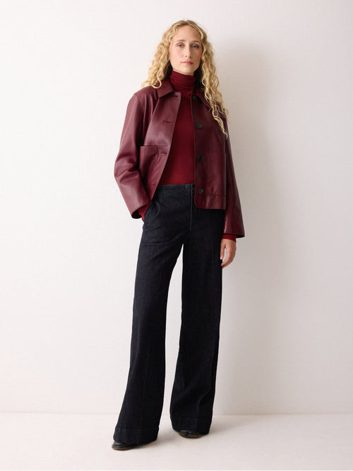 Wool Jersey Polo Neck Top | Red