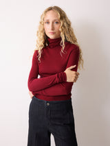 Wool Jersey Polo Neck Top | Red