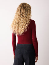 Wool Jersey Polo Neck Top | Red