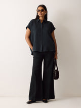 Short Sleeve Silk Shirt | Navy