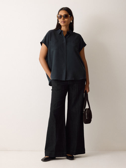 Short Sleeve Silk Shirt | Navy