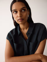 Short Sleeve Silk Shirt | Navy
