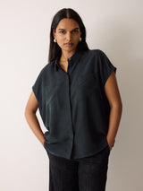 Short Sleeve Silk Shirt | Navy