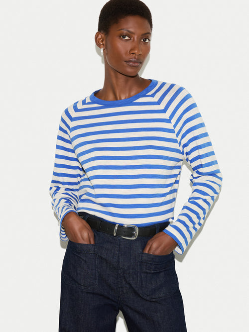 Cotton Slub Stripe Raglan T-shirt | Blue