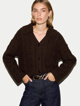 Wool Cashmere Cable Cardigan | Brown