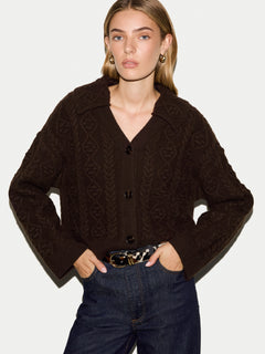 Wool Cashmere Cable Cardigan | Brown