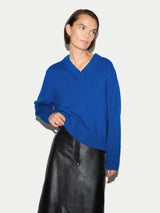 Wool Cashmere Blend V Neck Jumper | Blue