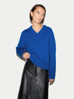 Wool Cashmere Blend V Neck Jumper | Blue