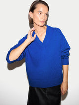 Wool Cashmere Blend V Neck Jumper | Blue