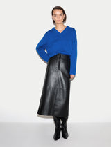 Wool Cashmere Blend V Neck Jumper | Blue