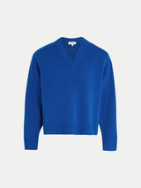 Wool Cashmere Blend V Neck Jumper | Blue