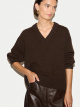 Wool Cashmere Blend V Neck Jumper | Brown