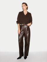 Wool Cashmere Blend V Neck Jumper | Brown