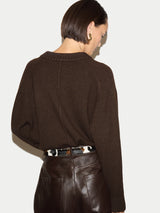 Wool Cashmere Blend V Neck Jumper | Brown