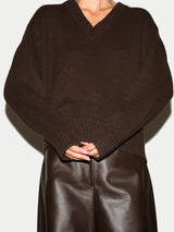 Wool Cashmere Blend V Neck Jumper | Brown