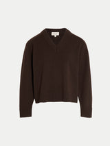 Wool Cashmere Blend V Neck Jumper | Brown
