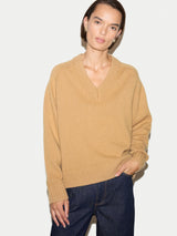 Wool Cashmere Blend V Neck Jumper | Camel