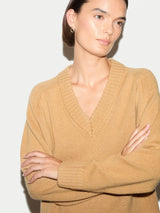 Wool Cashmere Blend V Neck Jumper | Camel