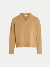 Wool Cashmere Blend V Neck Jumper | Camel