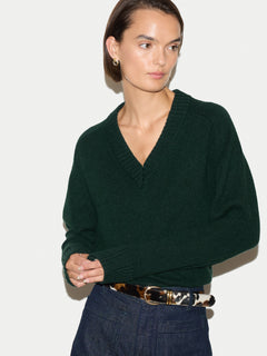 Wool Cashmere Blend V Neck Jumper | Green
