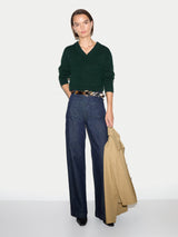 Wool Cashmere Blend V Neck Jumper | Green
